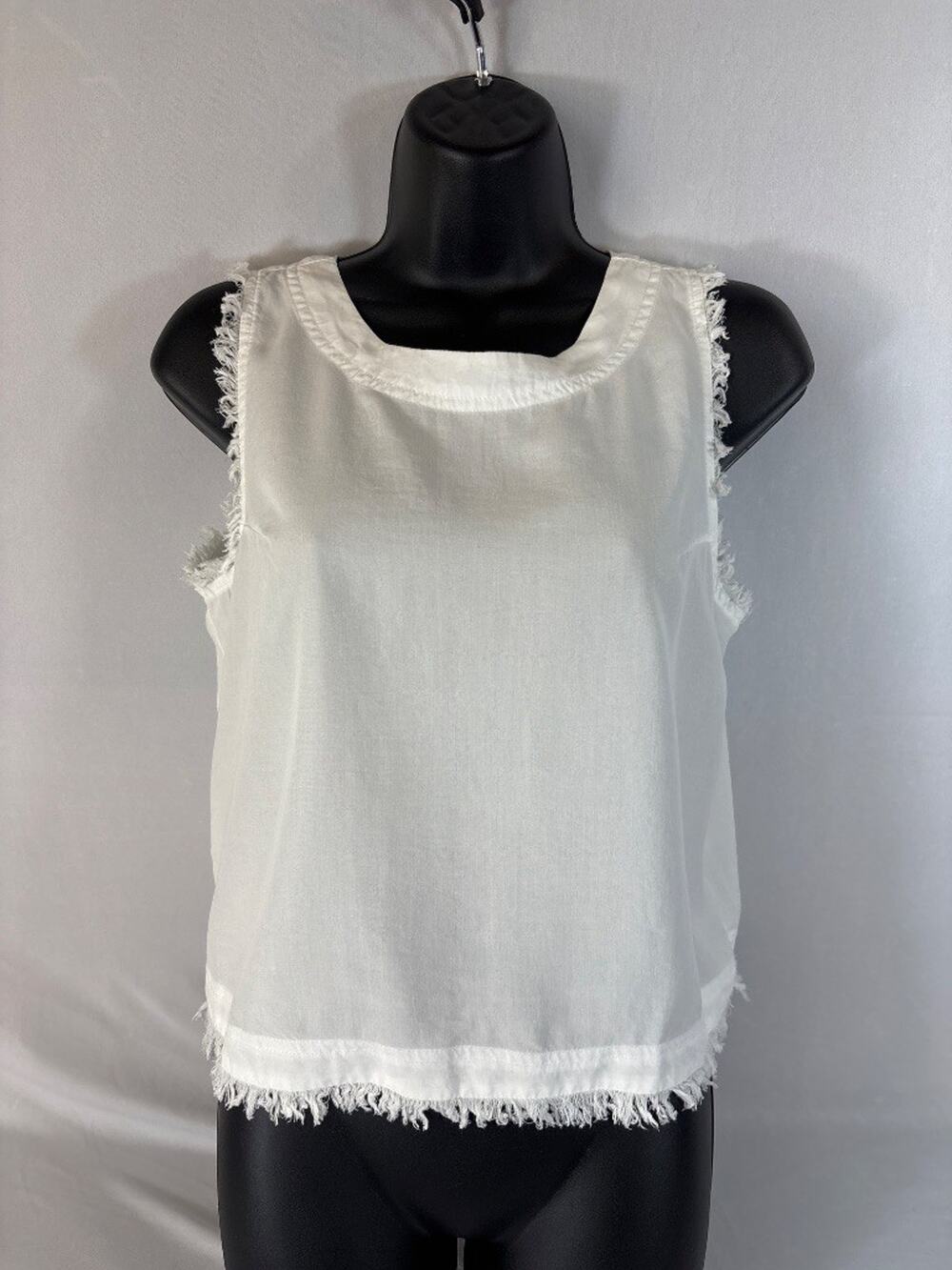 Anthropologie Thread & Supply Fringe Trim White Tencel Tank Top Sleeveless Small